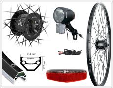 Set BDCP V-Rad 28'' CUT19 Black/Anlun ND Lampe 80Lux,Rcklicht Helios D3, Kabel